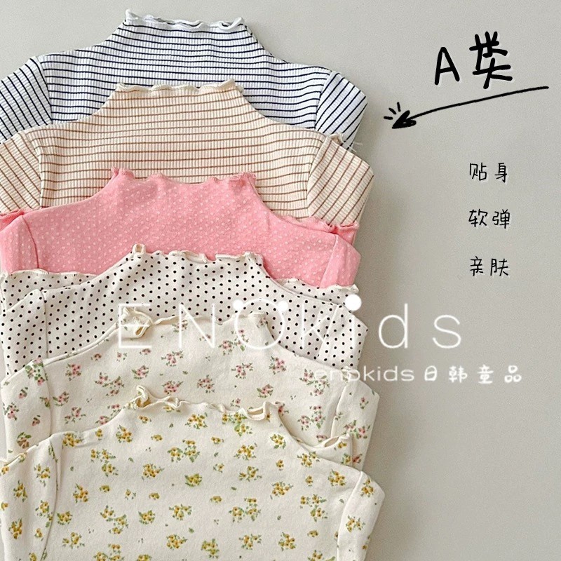 เด็ก หลากสี จุดต่ําสุด เสื้อทารกดอกไม้ขนาดเล็กคอสูงเสื้อผ้าเด็กด้านบน