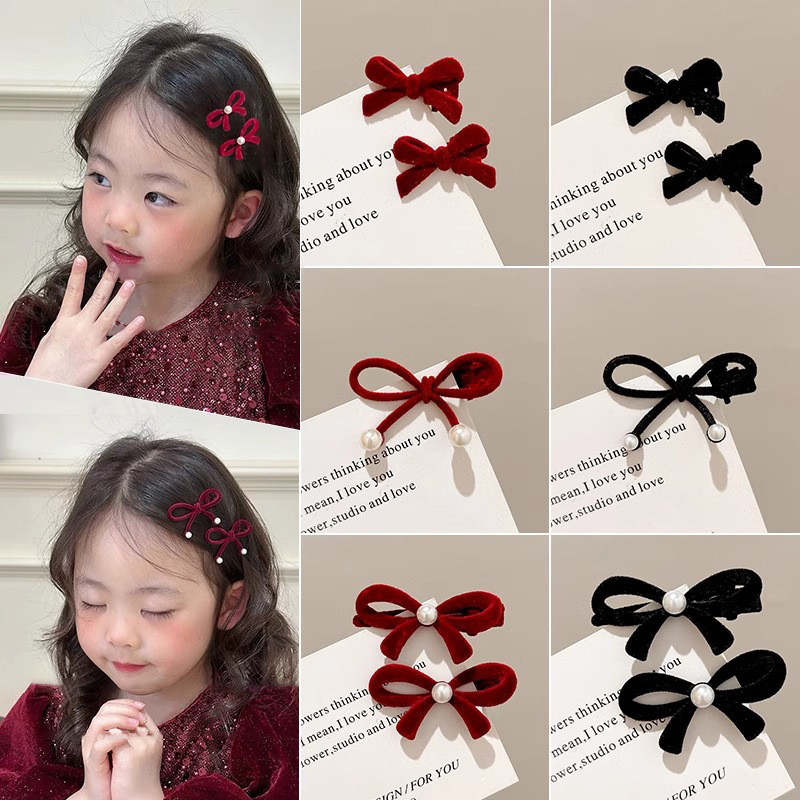 กิ๊บติดผมโบว์สีแดงปีใหม่สําหรับเด็กผู้หญิงคลิปด้านข้างน่ารักและมีคุณภาพสูง