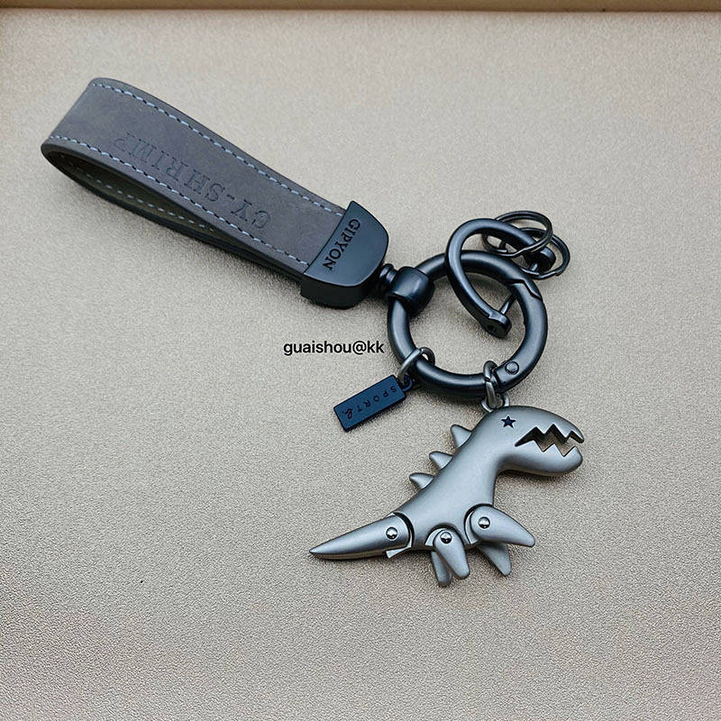Suede Alloy Dinosaur Advanced Car Key Ring Pendant Creative Personality Key Chain Circle Pendant Couple Men bjak