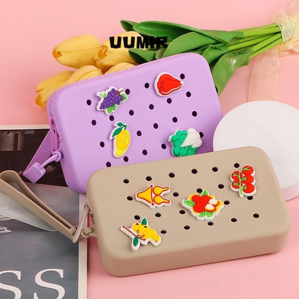 Uumir ที่ใส่บัตร, กระเป๋าใส่เหรียญหลุมซิลิโคน, กระเป๋าเปลี่ยน DIY ซิปอเนกประสงค์ที่ทนทาน