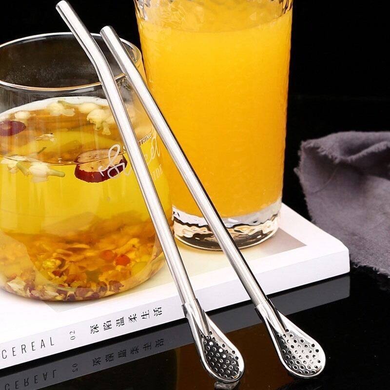SZX หลอดดูดน้ำสแตนเลสสตีล304ช้อนกรองชาหลอดน้ำเต้าล้างได้อุปกรณ์ชงชาห้องครัวบาร์ห้องครัวพร้อมช้อนแปรงช้อนชากาแฟ - รูปที่ 4