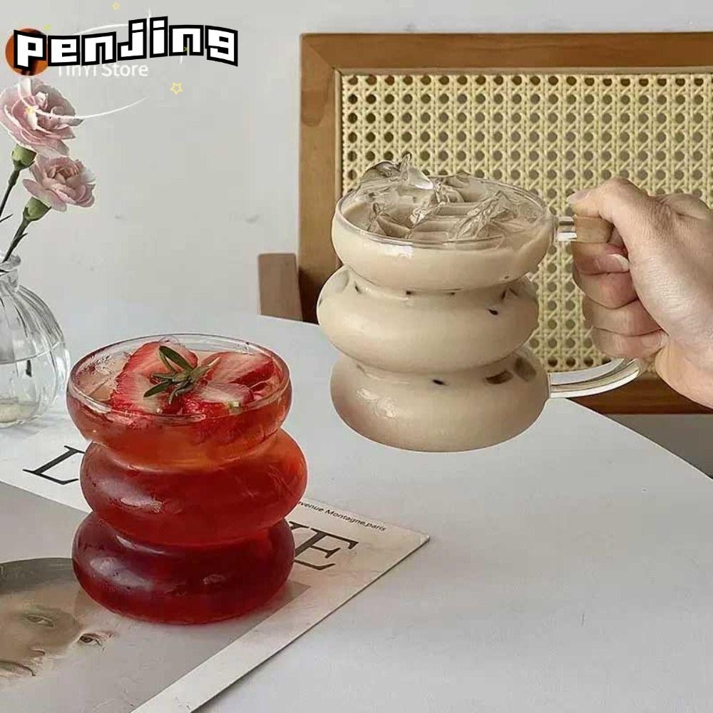 เพนจิง แก้วกาแฟในครัวเรือน โปร่งใส ไม่สม่ําเสมอ พร้อมที่จับ ถ้วยอาหารเช้า
