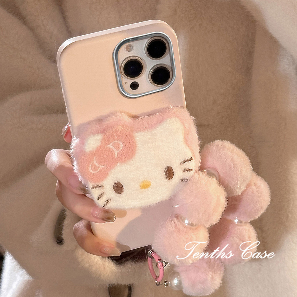 ใช้งานร่วมกับสําหรับ IPhone 16 11 15 14 13 12 Pro Max Xs X Xr 8 7 6 Plus Plush Kitty หนังธรรมดารูปแบบเลนส์ชุบกรอบเคสโทรศัพท์ปกอ่อน