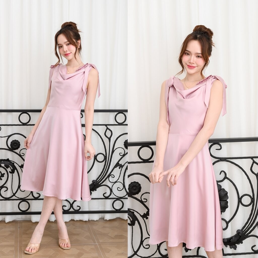 Amour Dress : สีชมพู (โบว์ผูกได้หลายแบบ)