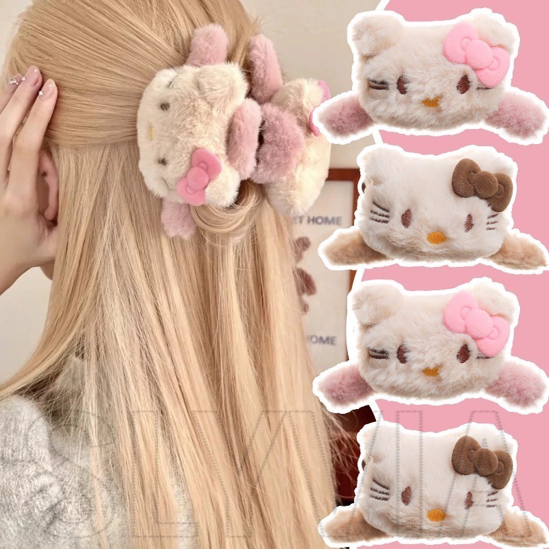 การ์ตูน เคที แมวตุ๊กตาผมกรงเล็บ-แฟชั่น,หวาน,น่ารัก-ผู้ถือผมหางม้า-คลิปจับหัวหลัง-สาวอุปกรณ์ผม-สําหรับฤดูหนาวสวมใส่ทุกวัน