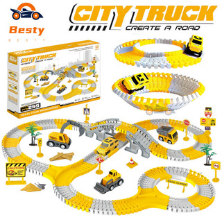 Besty 305Pcs Mobil Mainan Track Elektrik Anak Set DIY Construction City Truck Konstruksi Mainan