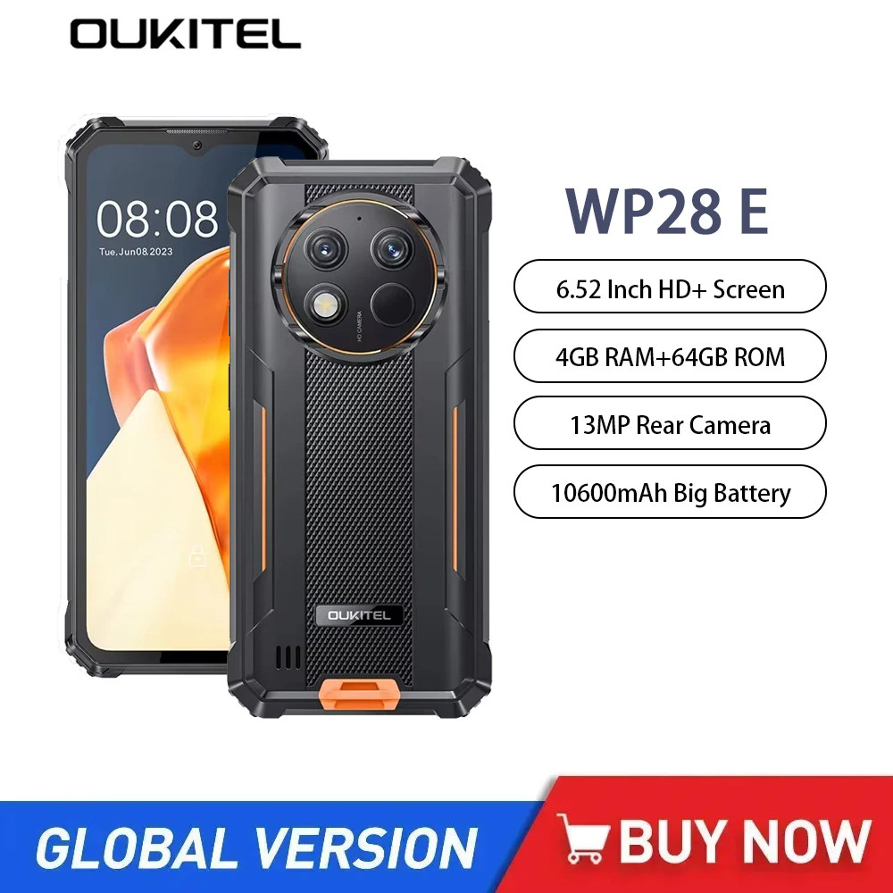 Oukitel WP28E สมาร์ทโฟน 4G ทนทาน 6.52 นิ้ว HD + Octa Core 4GB RAM + 64GB ROM 10600mAh 13MP Android 14 โทรศัพท์มือถือ Global Version