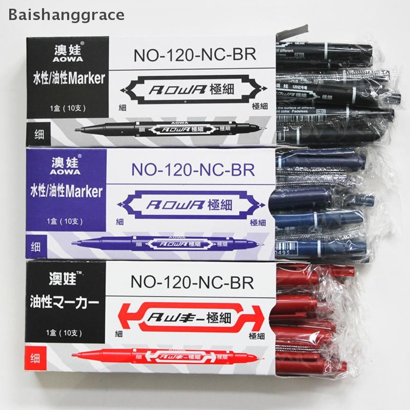 Baishanggrace Aowa Waterborne Small Double-head Marker สีดําเด็กนักเรียนวาดปากกา Art เครื่องเขียน HHT