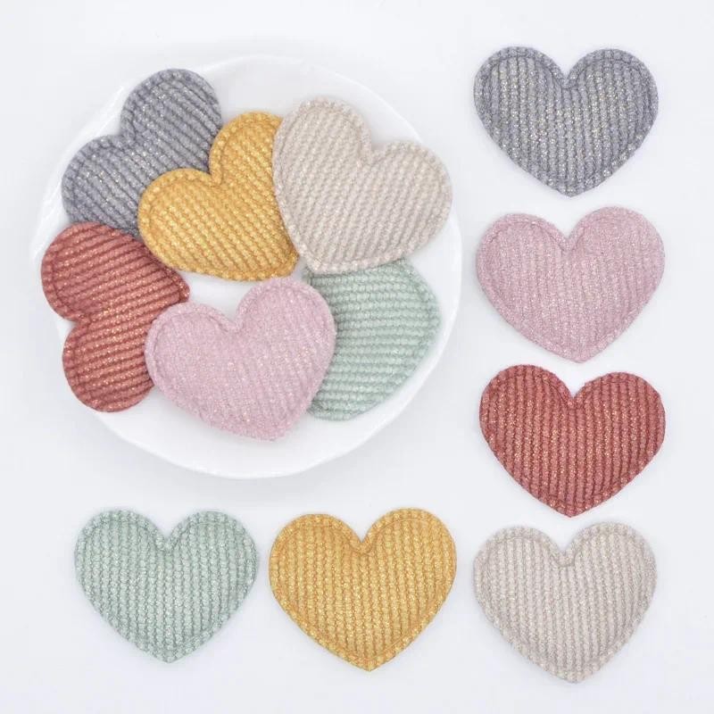 50 ชิ้น/ล็อต 35*30 มม.เบาะ Glitter ผ้าหัวใจ Appliques สําหรับ DIY หมวกเสื้อผ้ากางเกงขายาวอุปกรณ์เย็บผ้า Headwear ตกแต่งแพทช์