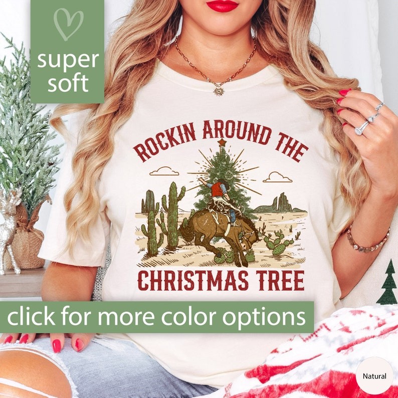 Christmas Shirt, Rockin Around the Christmas Tree Shirt, Retro Christmas Western Tshirt, Cowboy T Sh