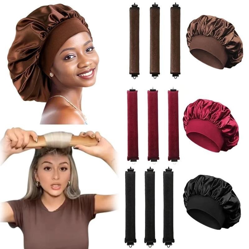 Heatless Hair Curler ชุดหมวกนอนซาตินไม่มีความร้อนลูกกลิ้งผม Curling Rod แถบคาดศีรษะ Soft Curlers