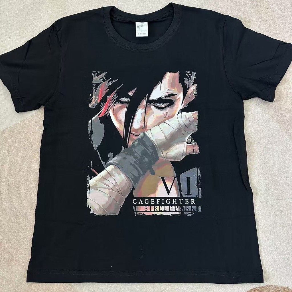 League OF LEGENDS ARCANE Merch ผ้าฝ้ายเสื้อยืด ขนาด JIDX EKKO VI CAITLYN อะนิเมะพิมพ์แขนสั้นสําหรับผ