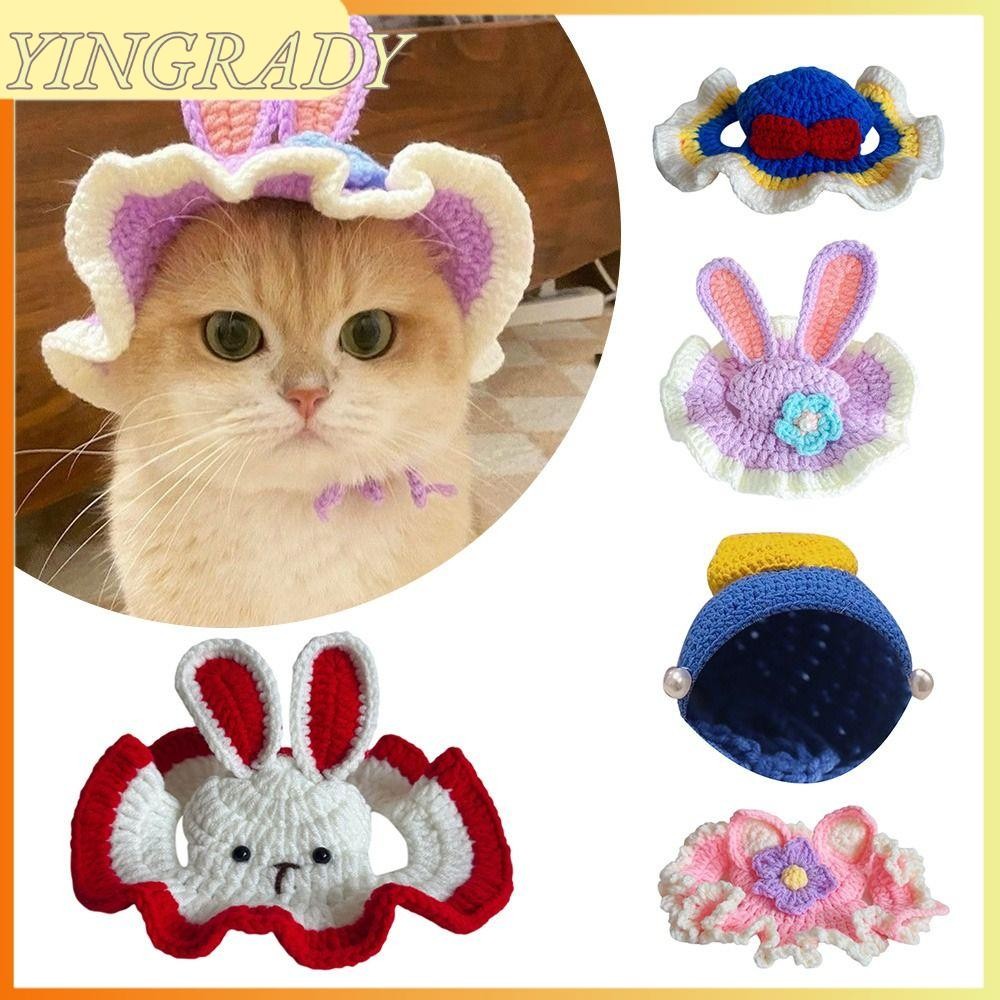 Yingrady ลูกสุนัขลูกแมวหมวกถัก,อุปกรณ์ประกอบฉากถ่ายภาพหมวกแมวตลก,ตกแต่งกลั่นหมวกสัตว์เลี้ยงยืดหยุ่นปาร์ตี้