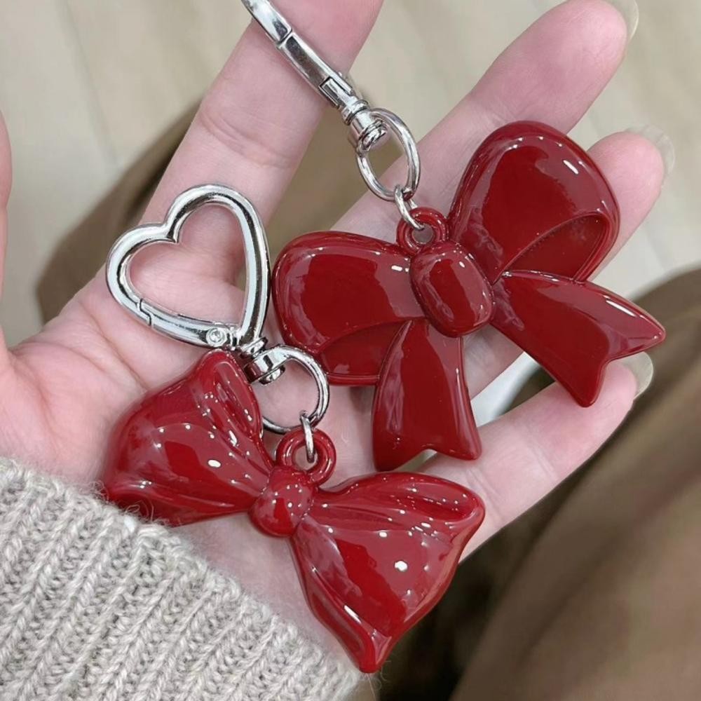 Red Heart Bow Charms พวงกุญแจอะคริลิค Bowknot Heart พวงกุญแจกระเป๋า Charm Key Fob รถอุปกรณ์เสริมสําหรับของขวัญผู้หญิง