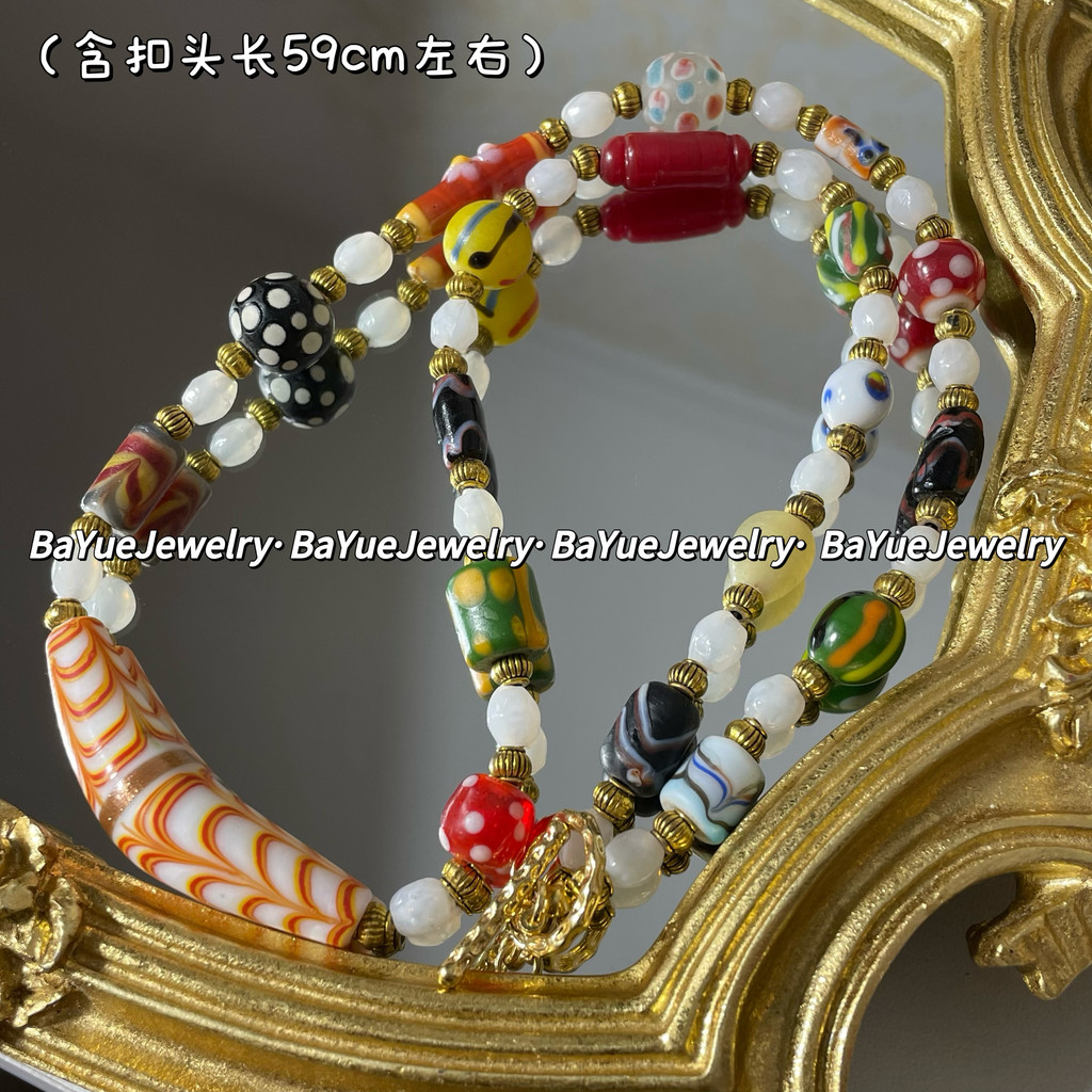 August Beauty-Orphan 2403 Siah เนปาล Multi-Treasure Elbow Glass สร้อยคอ