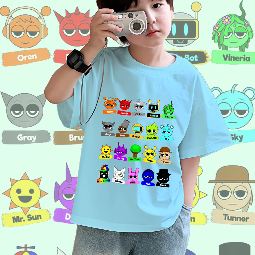 เด็ก เสื้อยืด Sprunki สำหรับเด็ก เสื้อยืดเล่นเกมสำหรับเด็ก เกม วิดีโอเกมสำหรับเด็ก 100CM-150CM