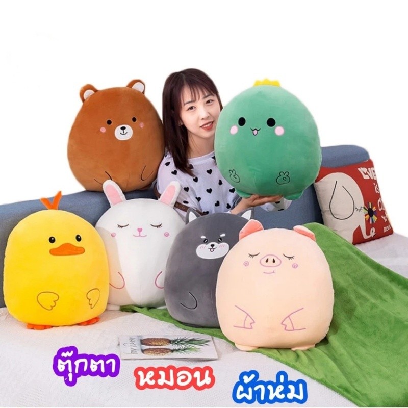 หมอนผ้าห่มกลม แฟนซี รูปสัตว์ ผ้าห่มนาโน 1.1x1.6 M ตุ๊กตา Size M ลายปักอย่างดี ผ้านุ่มมาก Pillow Blanket
