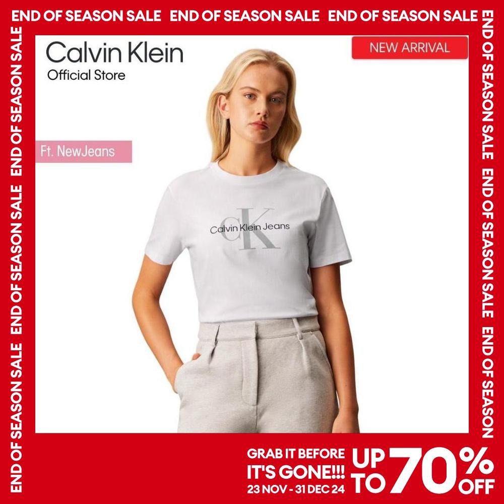 CALVIN KLEIN เสื้อยืดคอกลมผู้หญิง Monogram T-Shirt ทรง Regular รุ่น 40WL259 YAA - สีขาว