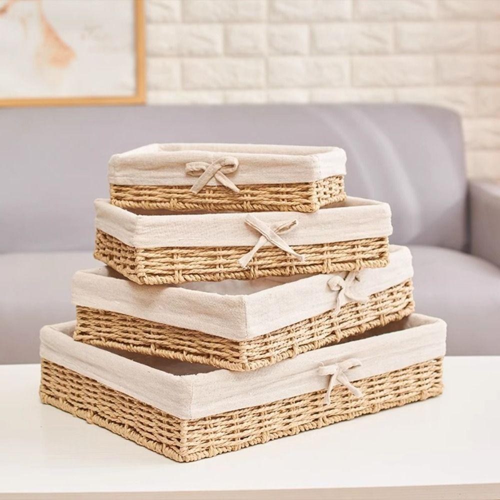 เวลเนสสกอตต์ ตะกร้าเก็บหวายแฮนด์เมด,สี่เหลี่ยมสไตล์ฝรั่งเศสกล่องเก็บเครื่องสําอาง,ถาดโรงแรมโบว์ประหยัดพื้นที่สไตล์โบฮีเมียนทอผ้าถาดเก็บขนมปัง - รูปที่ 7