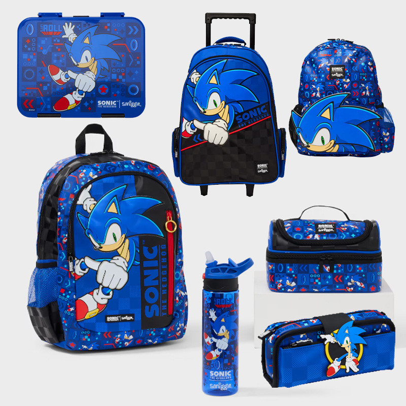 ออสเตรเลีย Smiggle กระเป๋านักเรียน Sonic การ์ตูนสองไหล่ลดความดันกระเป๋าเป้สะพายหลังชุดอาหารกลางวัน