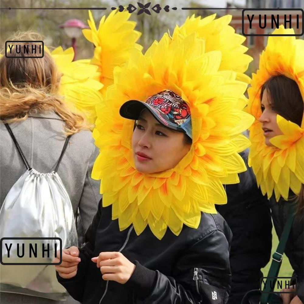 Yunhi Performance Props, 42 ซม.ตลกหมวกดอกทานตะวัน,สีเหลืองน้ําหนักเบาหมวก Hood สําหรับ Dance Party เทศกาลเกมเด็กวัยรุ่นผู้ใหญ่