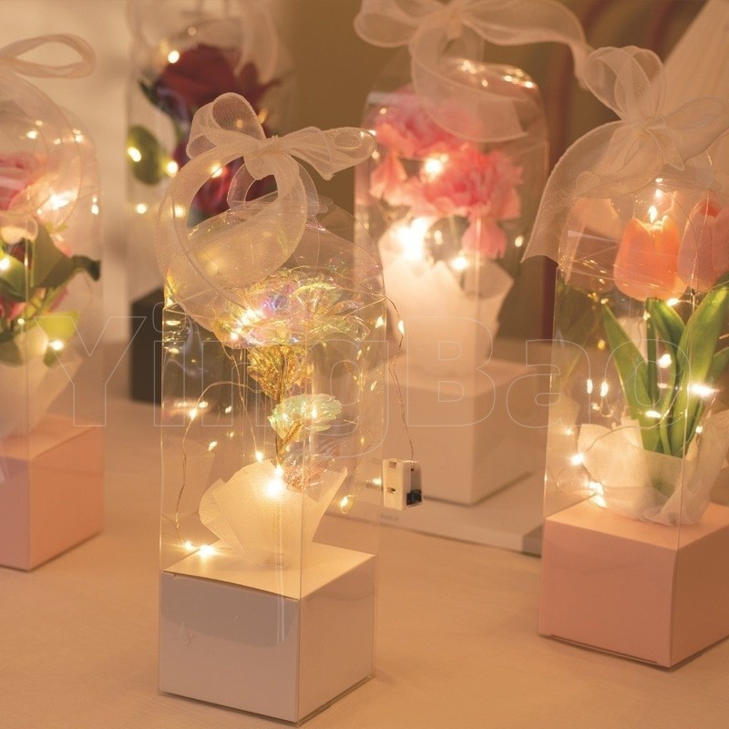 กล่องของขวัญดอกไม้วันวาเลนไทน์ ที่ใส่มือเดี่ยว ช่อกุหลาบ ถุงของขวัญสีชมพู บรรจุภัณฑ์โปร่งใส พีวีซี กล่องห่อดอกไม้ ทําเอง