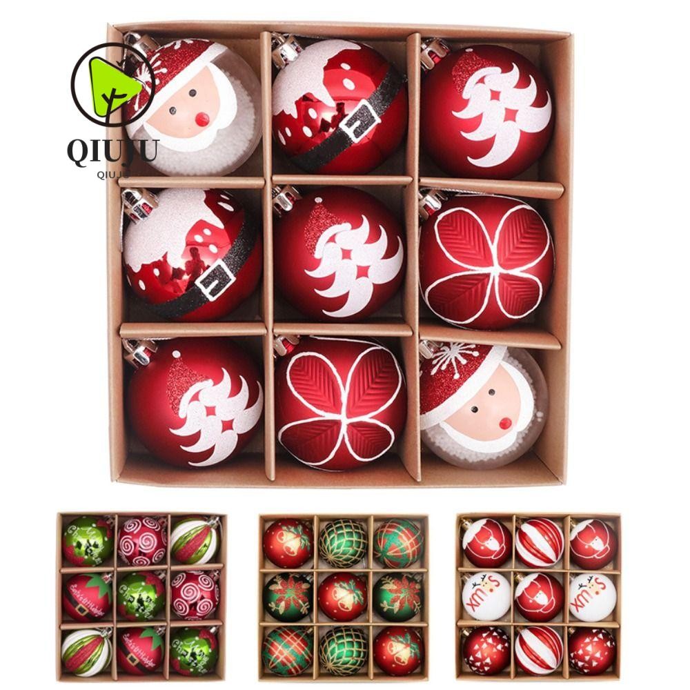 Qiuju 9 ชิ้น/เซ็ตเครื่องประดับลูกบอลคริสต์มาส,ของขวัญ Ball 6 ซม.ต้นคริสต์มาสแขวนจี้,สร้างสรรค์ปีของขวัญพลาสติก Xmas Baubles ตกแต่งคริสต์มาส