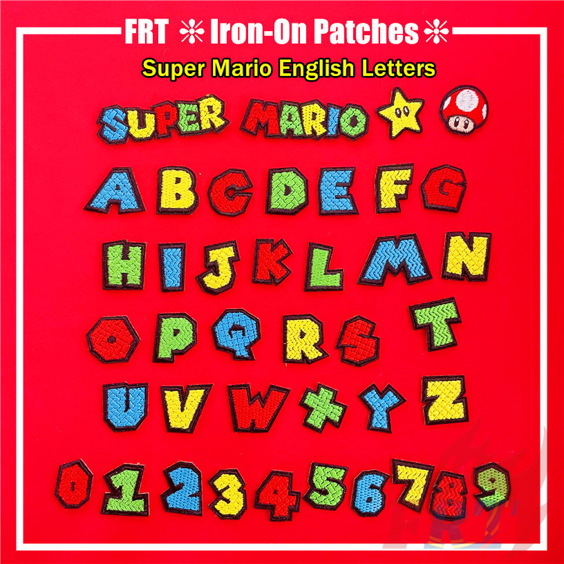☸ Q Funny Super M.ario English Letters Numbers Iron-on Patch ☸ 1 ชิ้น DIY เหล็กบนเย็บป้ายแพทช์ตกแต่งผ้า