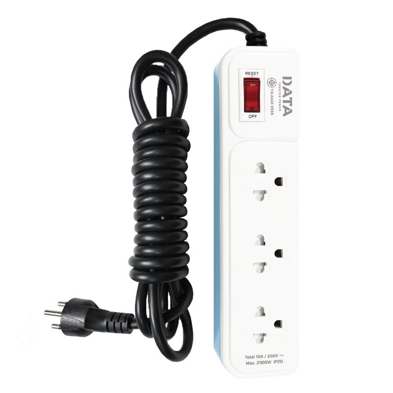 DATA รางปลั๊กไฟ มอก. 3 ช่อง 1 สวิตซ์ รุ่น AP3159 สีฟ้า สายไฟยาว 3 เมตร