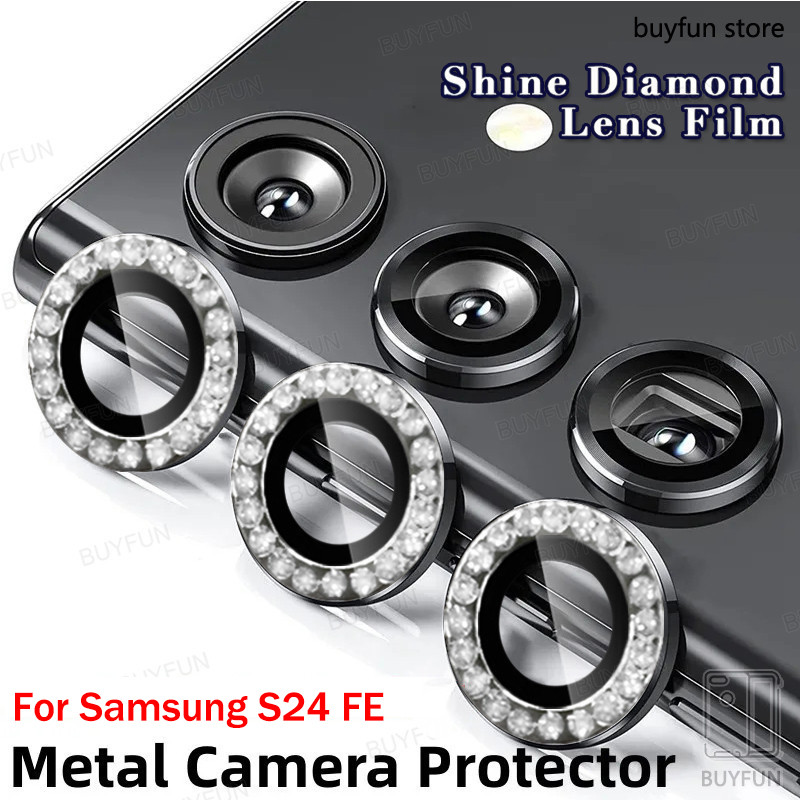 For Samsung Galaxy S24 FE 5G SM-S721B S721U1 s24fe 3D Curved Tempered Glass Camera Lens Protector Matel Frame Protect Ring Diamond Cover Shine Cap