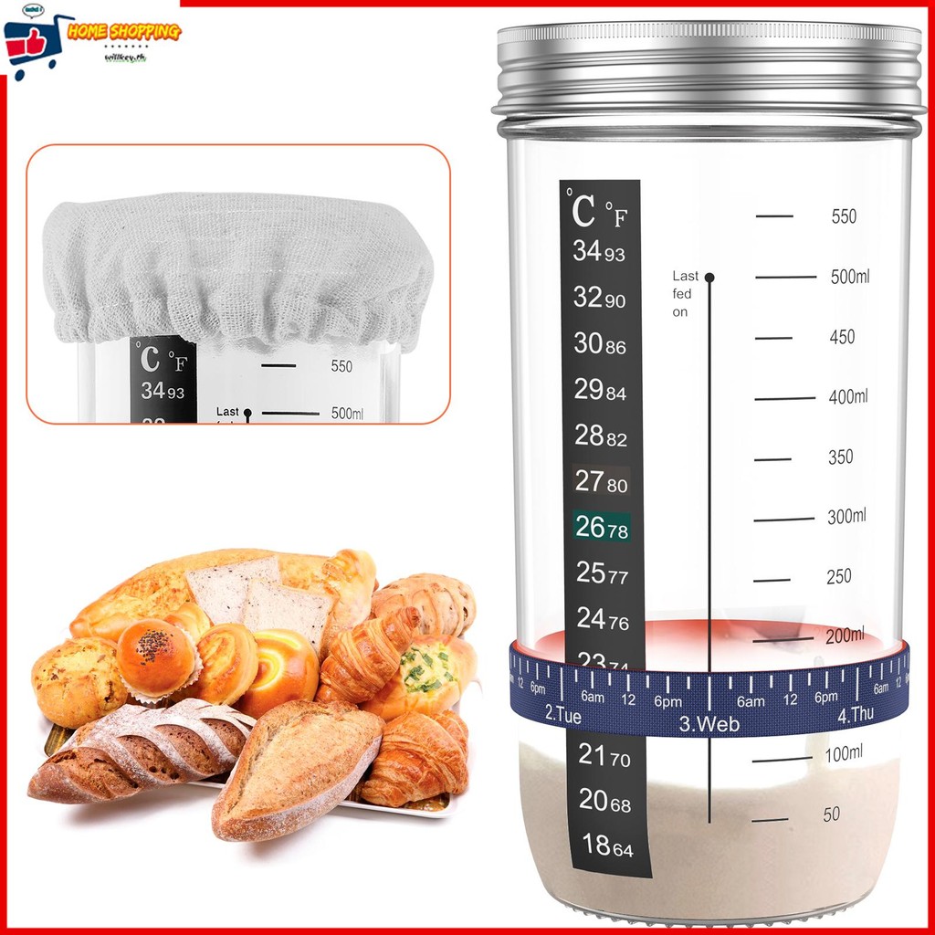 8 ชิ้น Sourdough Starter Jar Kit 730ml Sourdough Starter คอนเทนเนอร์พร้อมฝาปิดผ้ากว้างปาก Sourdough 