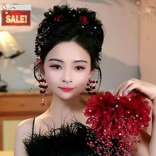 BL ผู้หญิงหรูหราตาข่ายดอกไม้ไข่มุก sels กิ๊บติดผมหญิงปุยผม Claws อุปกรณ์เสริมผม Headdress A
