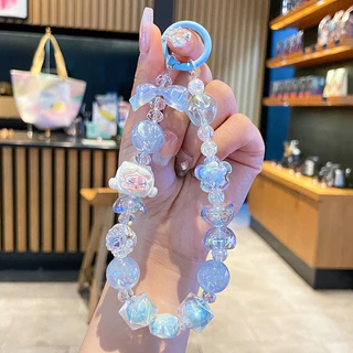 สายคล้องโทรศัพท์มือถือ ห่วงโซ่โทรศัพท์อินเทรนด์น่ารักคริสตัลตุ๊กตาโทรศัพท์โซ่แฮนด์เมดลูกปัดจี้