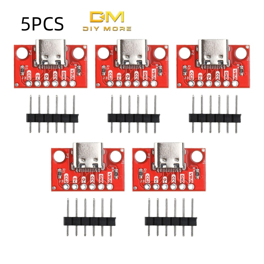 Diymore 5PCS USB Type C Connector Board DIY 3.1 Serial Basic Breakout หญิงเชื่อมต่อประเภท C Breakout Board สําหรับข้อมูลสายสายไฟ Transfer