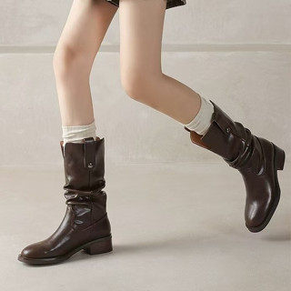 รองเท้าบูทสตรีเวอร์ชั่นเกาหลีแฟชั่นสแควร์นิ้วเท้าส้นเตี้ยกลา…