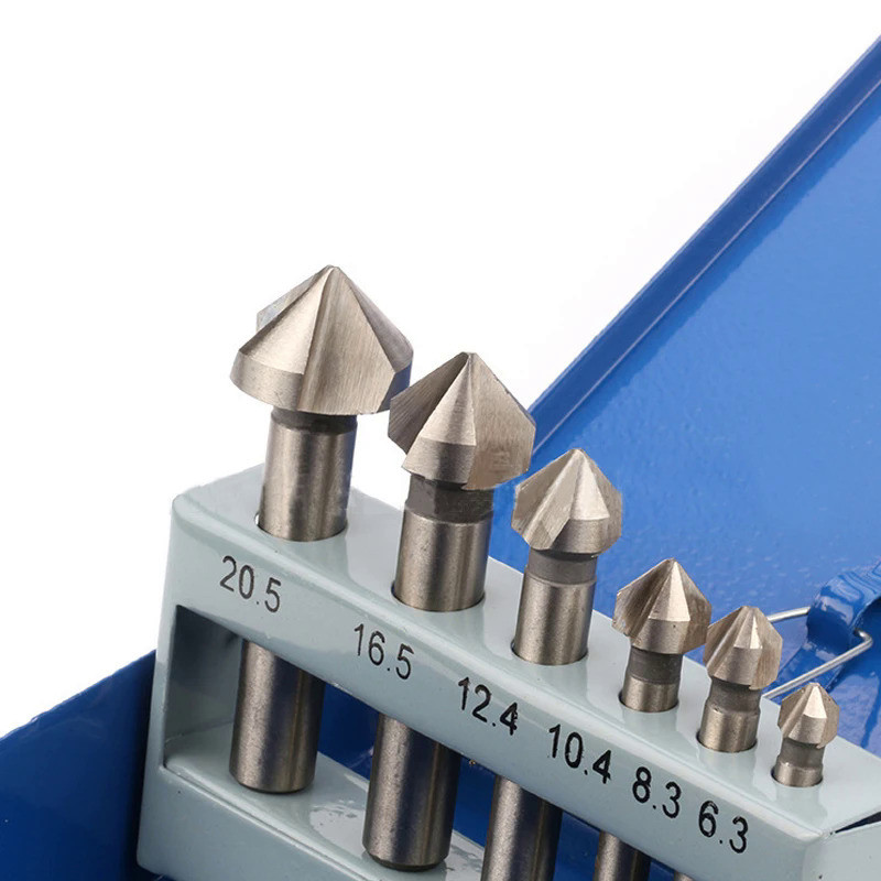 6Pcs 3 Flutes 90 Degree HSS Chamfering Cutter Woodworking Milling Cutter Countersink Drill Bit Hole 