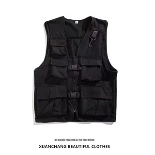 เสื้อกั๊กแขนกุดบุรุษแจ็คเก็ตการถ่ายภาพตกปลาหลายกระเป๋าลําลองผู้ชายกองทัพสีเขียว ชุดทํางาน