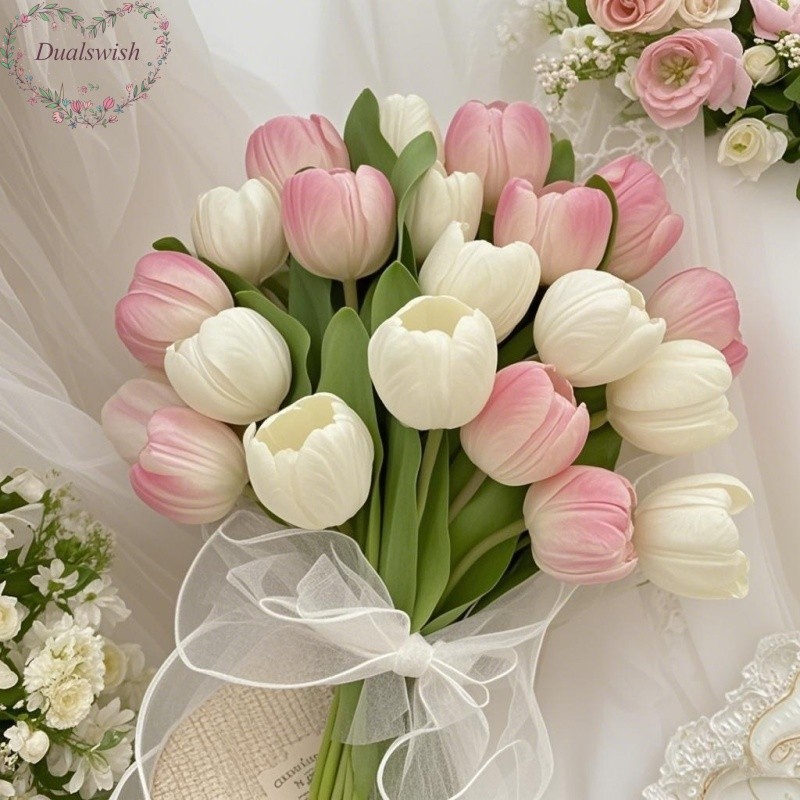 Dualswish 33 ซม.10 ชิ้น/ล็อตยาว Ins Tulip ดอกไม้ประดิษฐ์ตกแต่งห้องนั่งเล่นโต๊ะรับประทานอาหารช่อดอกไม้ Photo Props
