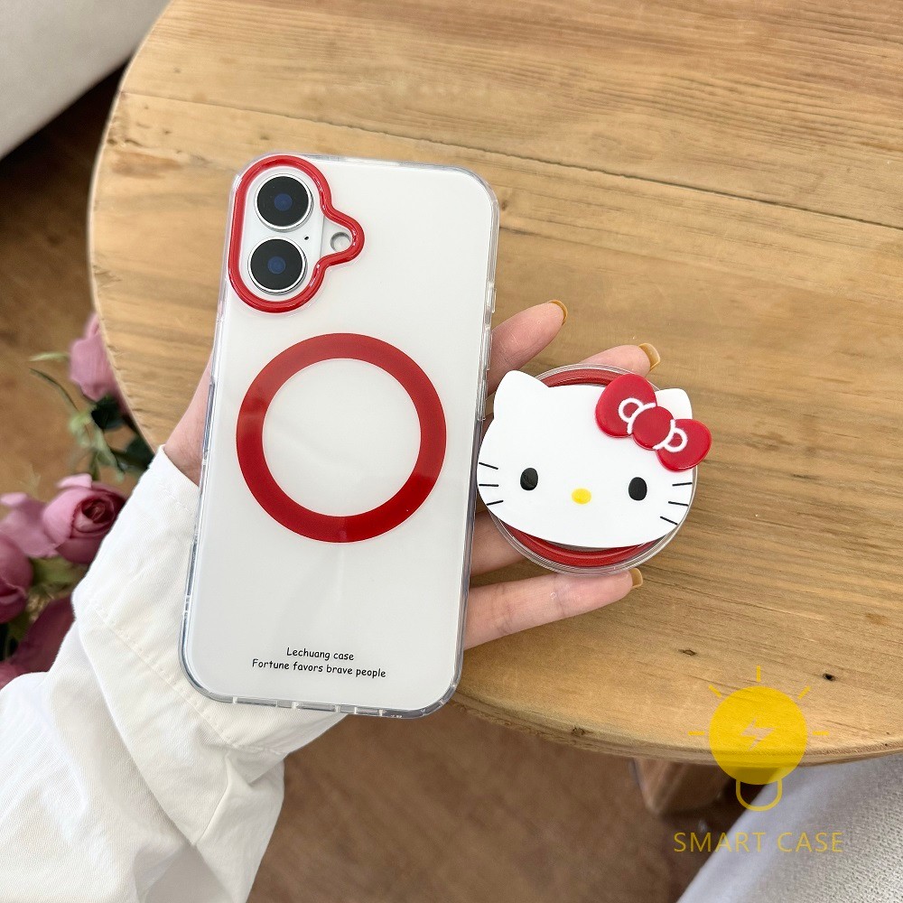 For เคสไอโฟน 16 Pro Max Magnetic Pop Grip Kitty เคส Phone Case For iPhone 16 Pro Max 15 14 13 For เคสไอโฟน11Ins Korean Style Retro Classic Couple Shockproof Protective TPU Cover Shell