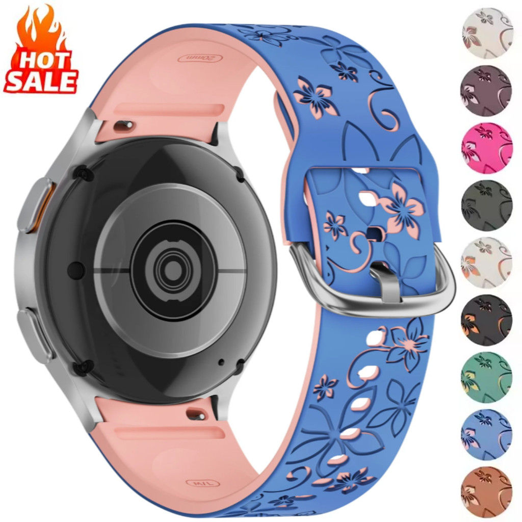 แกะสลักสําหรับ Samsung Galaxy นาฬิกา 7/5 Pro/4 6 40 มม.44 มม.6Classic 43 47 มม.ซิลิโคนกีฬาไม่มีช่องว่างสร้อยข้อมือ correa Galaxy นาฬิกา 7 FE 40 มม.สายรัด