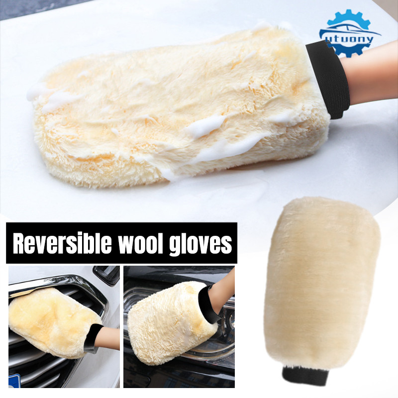 【ใช้งานได้สองแบบ】ถุงมือล้างรถผ้าแคชเมียร์เทียม ถุงมือขจัดฝุ่นแบบขนนุ่ม ถุงมือทำความสะอาดแบบเปียกและแห้ง ถุงมือทำความสะอา