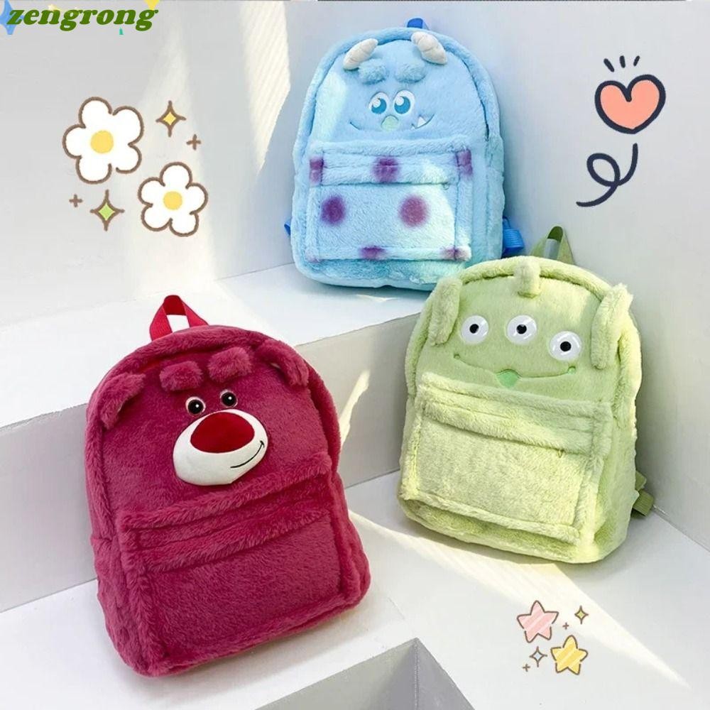 ZENGRONG กระเป๋าเป้หมีสตรอเบอร์รี่, นักเรียนซิป Plush Sullivan กระเป๋าเป้สะพายหลังสไตล์อะนิเมะ, ตลกขนาดใหญ่ความจุ Casual Soft ตุ๊กตา Lightening กระเป๋าการ์ตูนตุ๊กตากระเป๋าเป้สะพายหลังสาว