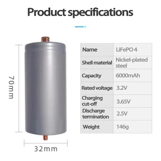 แบตเตอรี่ LiFePO4 32650 3.2V 6000mAh แบบเกลียว ตัวเมียบวก-ลบ ใช้กับไฟโซล่าเซลล์ ไฟสวนกลางแจ้ง แบตใหม่แท้ 100%