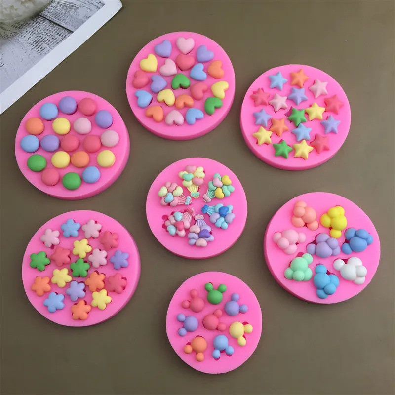 มินิรอบ/หัวใจ/ดอกไม้/ดาวรูปร่างแม่พิมพ์ซิลิโคน ทําเอง ฉ ออนดานท์ เค้กขอบเครื่องมือตกแต่งช็อคโกแลต กัมเพส เรซิ่นดินแม่พิมพ์