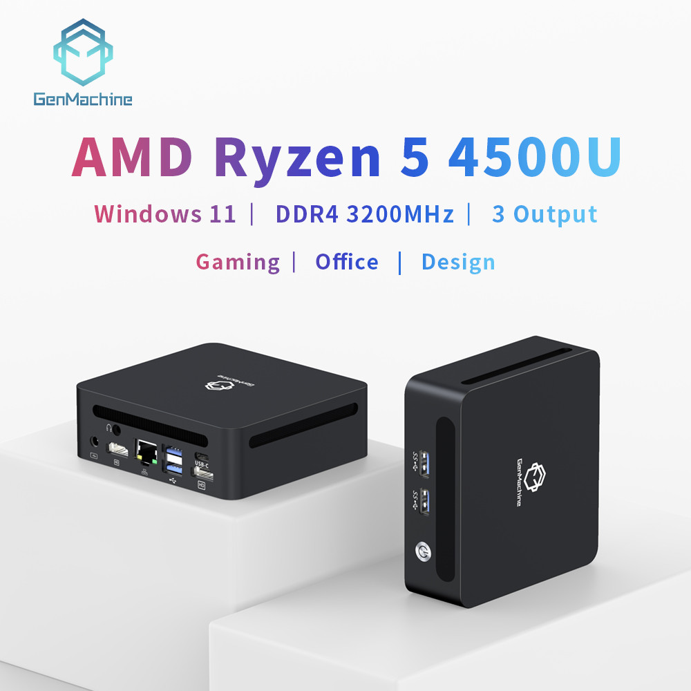 GenMachine Mini PC AMD R5 4500U Mini คอมพิวเตอร์เดสก์ท็อป Windows 11 DDR4 3200Mhz WIFI6 BT5.2 คอมพิว