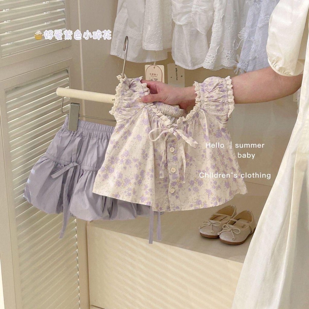พร้อส่งจากไทยค่ะ ชุดเซ็ตเด็กผู้หญิง ดอกสีลายม่วง น่ารักมาก สไตล์น้องๆเกาหลี FW701