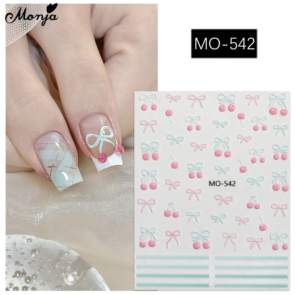 Monja เล็บสติกเกอร์นูน น่ารัก Cherry Bow น่ารักผลไม้ Decals บรรเทา กาว Sliders แกะสลัก ตกแต่งเล็บ ราคา ถูกที่สุด ดีลบีเคเค แกลเลอรีภาพที่ 3