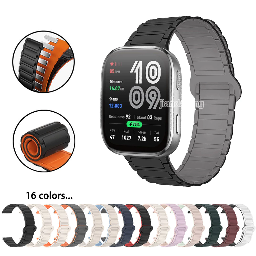 ซิลิโคนกันน้ําสายรัดแม่เหล็กสําหรับ Huami Amazfit Bip 6 5 Bip 3 pro GTS 4 Mini GTR 47 มม.42 มม.GTR 3 pro GTR4