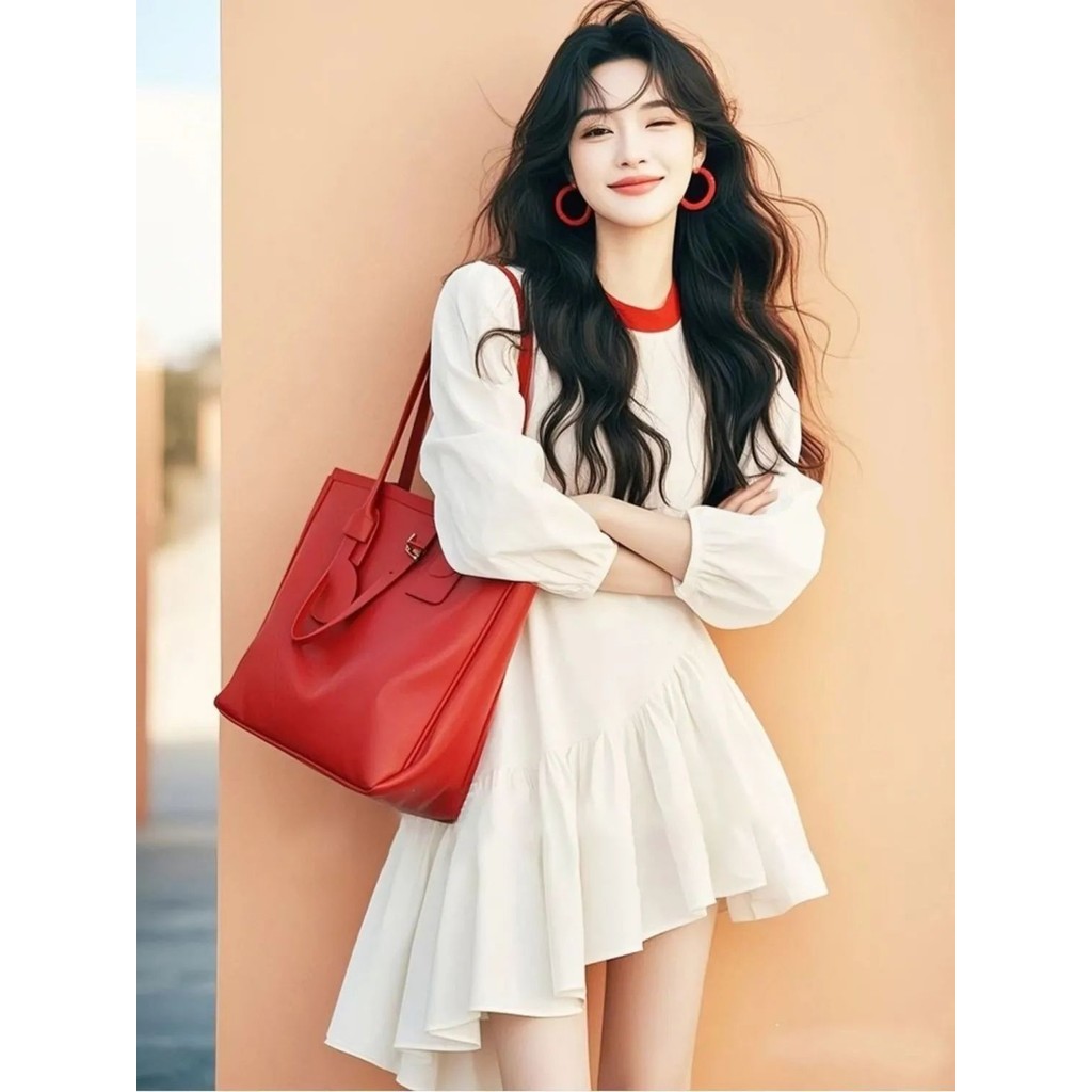 【ready stock】 French Rich Daughter miu Series White Irregular Ruffled Dress#法式富家千金miu系白色不规则荷叶边连衣裙子