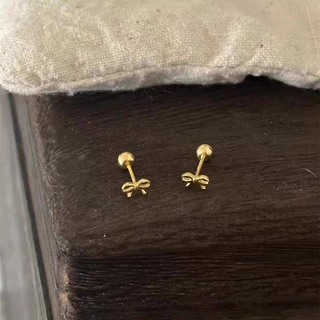 Roselife 1 คู่ S925 เงิน Mini Bow สกรูต่างหูผู้หญิง Pierced หู Studs เครื่องประดับ